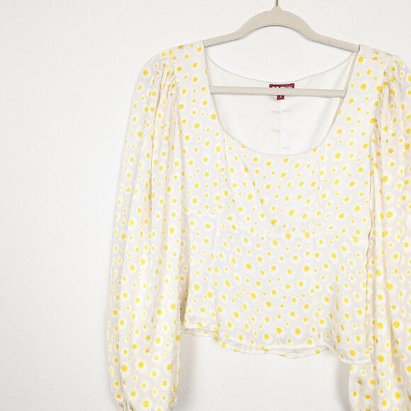 Staud White Floral Lana Cropped Long Sleeve Blouse Size 8 - Picture 4 of 8